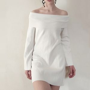 OFF-SHOULDER MIDI BELL SLEEVE DRESS
